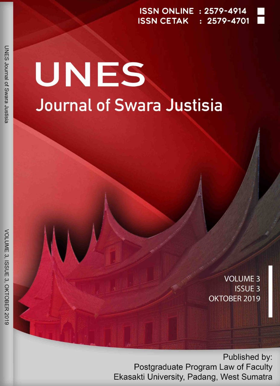 								View Vol. 3 No. 3 (2019): Unes Journal of Swara Justisia (October 2019)
							